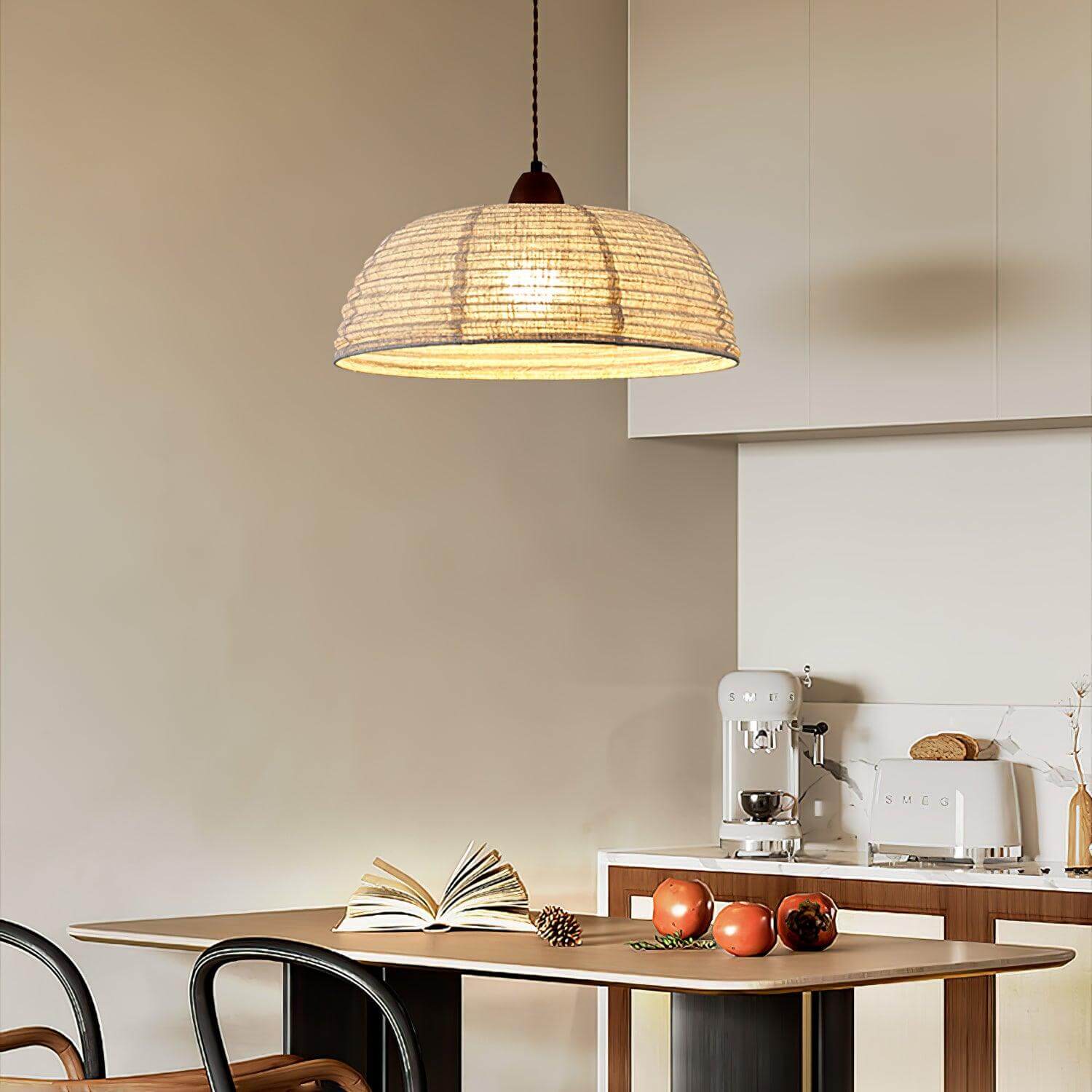 Holz &amp; Stoff Hängeleuchte