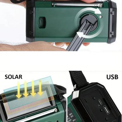 Solar-Notfunkradio mit Powerbank – Handkurbel &amp; LED-Taschenlampe für Camping und Outdoor-Nutzung