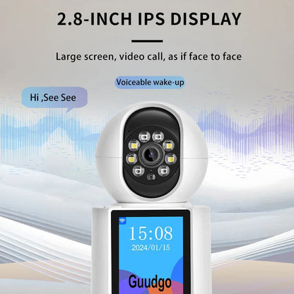 Guudgo 3MP WLAN PTZ IP Dome Kamera mit 2,8 IPS Bildschirm, Nachtsicht, humanoider Verfolgung, Alarmbenachrichtigung, Babyphone, iCSEE APP, Gegensprechanlage und Fernbedienung