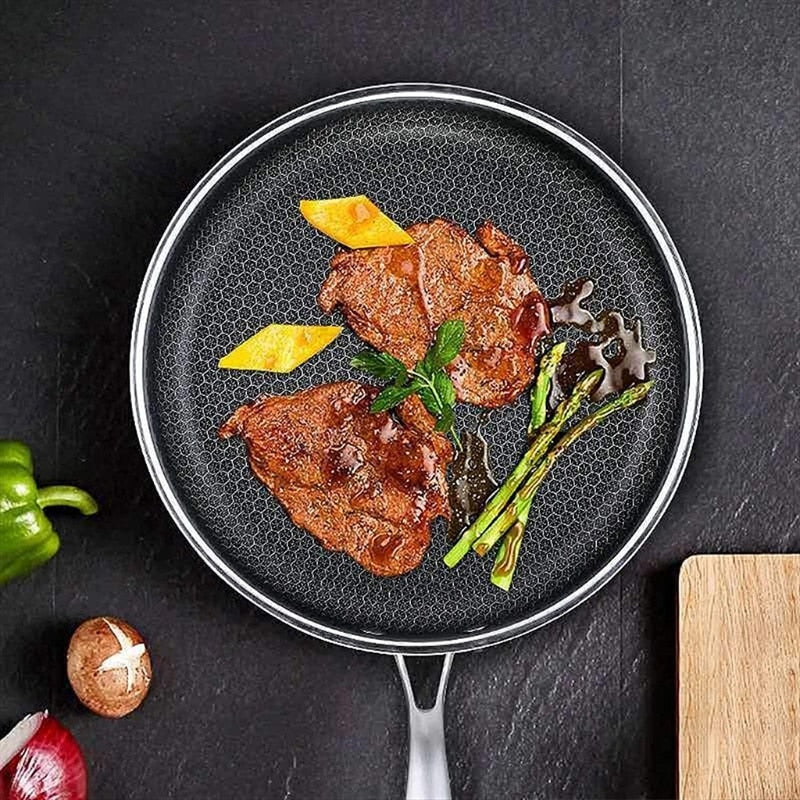 Edelstahl-Bratpfanne - Antihaft-Pixel-Technologie | Gesundes Kochen