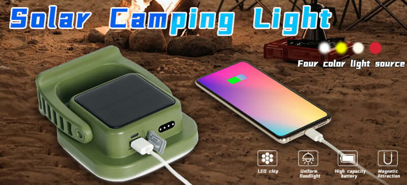 80W LED Solar Campinglampe mit Magnet &amp; Zoom