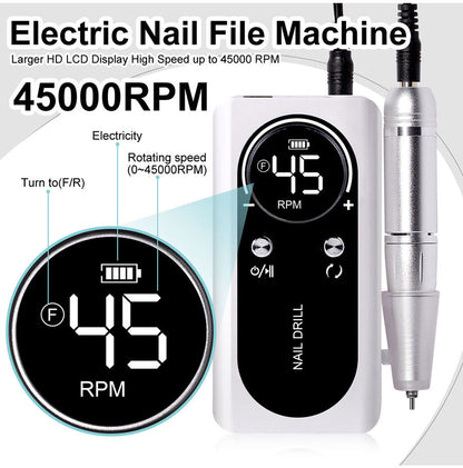ProNail 45000RPM Elektrische Nagelfeile – Tragbare Wiederaufladbare E-Feile für Maniküre &amp; Acrylnägel | Niedriges Geräusch