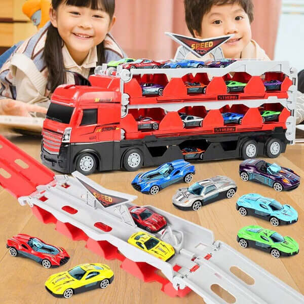 Kinder-Spielzeugtransporter mit Anhänger &amp; Autos