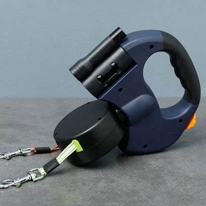BORDEAUX DUO – Doppelleine mit LED &amp; Beutelspender für stressfreie Spaziergänge