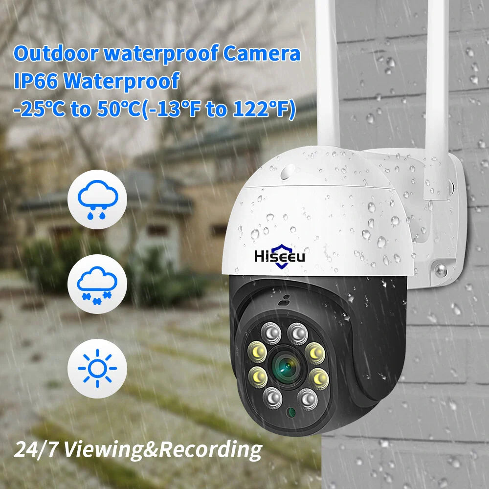 Hiseeu Outdoor PTZ IP Kamera 3MP/5MP, KI Menschenerkennung, H.265X Wireless WiFi, iCsee P2P Sicherheitsüberwachung