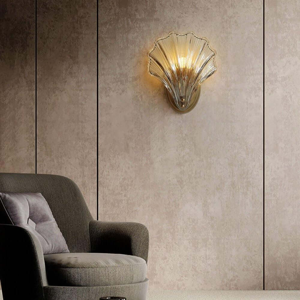 Muschel Wandleuchte aus Messing &amp; Glas