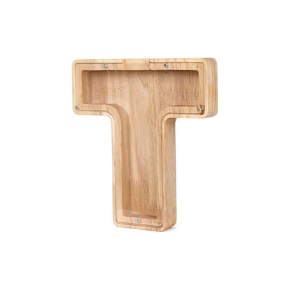 Holz Sparschwein mit Sichtfenster - Alphabet-Design