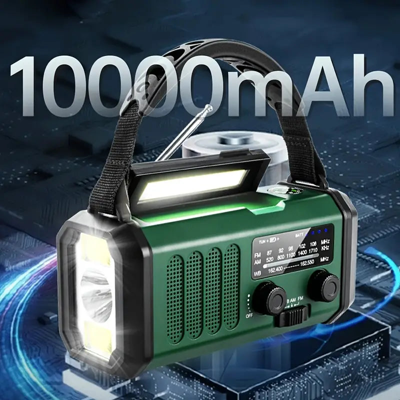 Solar-Notfunkradio mit Powerbank – Handkurbel &amp; LED-Taschenlampe für Camping und Outdoor-Nutzung