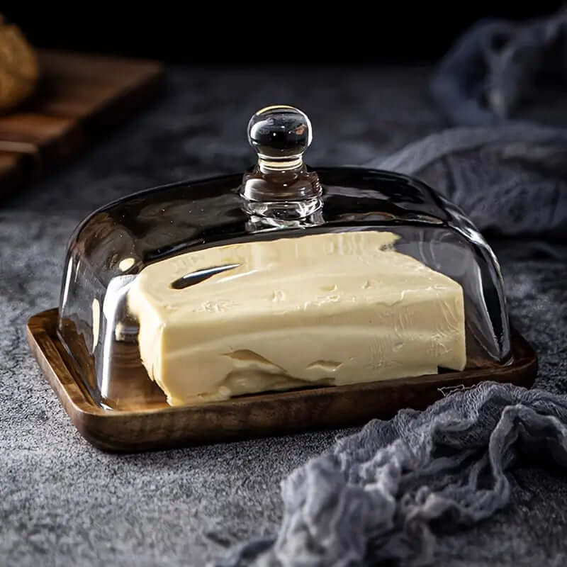 Holz-Butterdose mit Glasdeckel - Elegant &amp; Praktisch