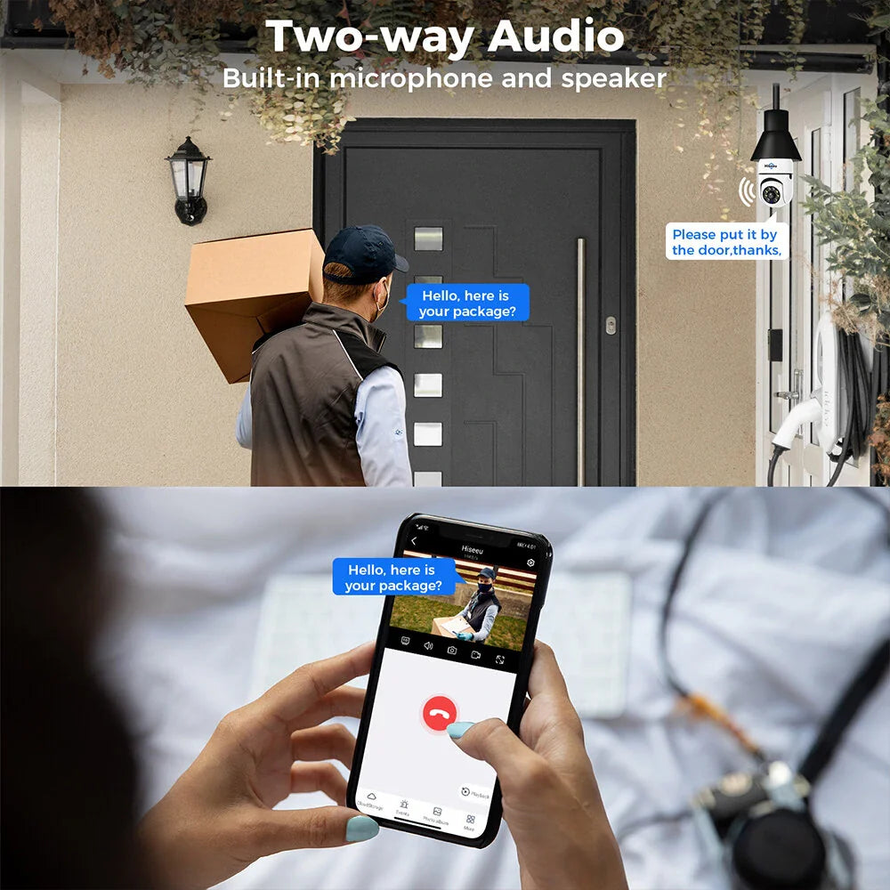 Hiseeu P03 3MP Wireless Bulb IP Kamera, PTZ Außen mit Nachtsicht, Bewegungsdetektion, Gegensprechfunktion, Alarmton, App Fernüberwachung - Sicherheitskamera für Zuhause