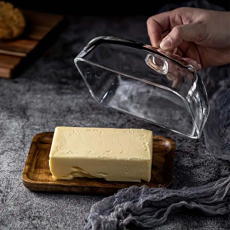 Holz-Butterdose mit Glasdeckel - Elegant &amp; Praktisch