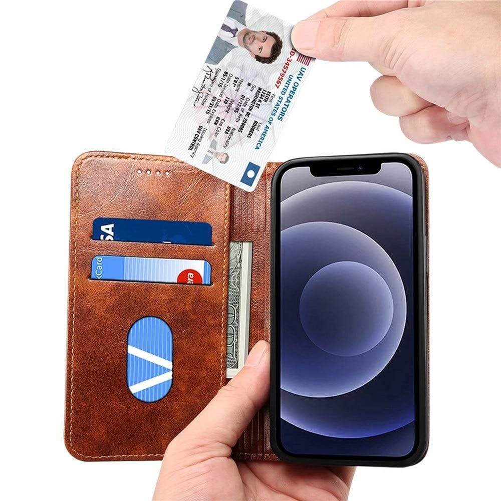 Flip Cover Echtleder Brieftaschenhülle für iPhone 12