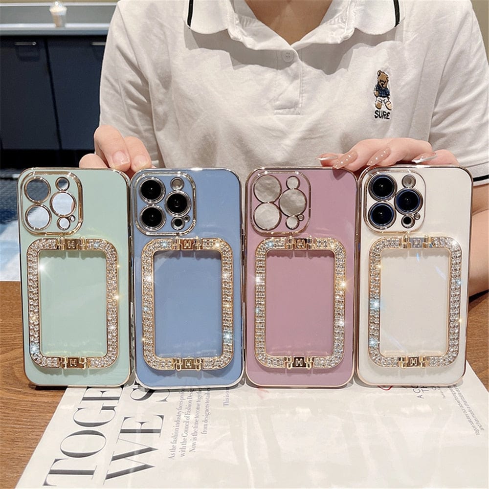 Glitzernde quadratische Halterung für iPhone 13/12/Pro/Max/Mini