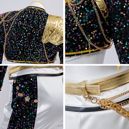 Halloween Glitzer Kostüm Damen Schwarz Gold