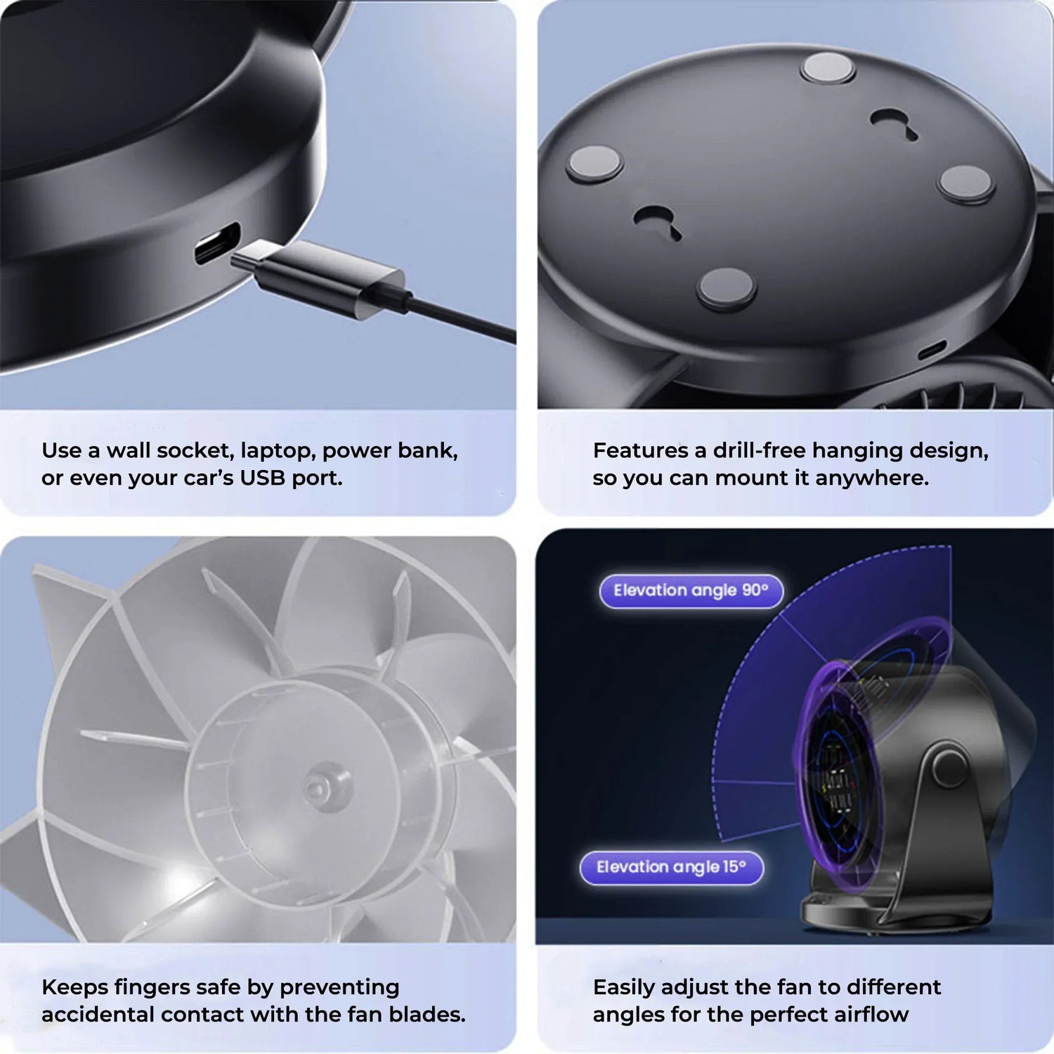 Turbo Cool Tragbare USB-Klimaanlage mit Verstellbarer Brise, Flüsterleisem Betrieb &amp; Faltbarem Design – Für Zuhause, Büro &amp; Auto