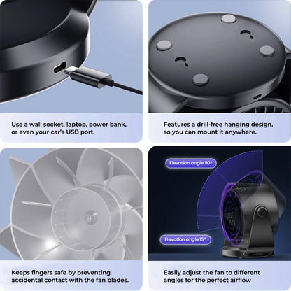 Turbo Cool Tragbare USB-Klimaanlage mit Verstellbarer Brise, Flüsterleisem Betrieb &amp; Faltbarem Design – Für Zuhause, Büro &amp; Auto