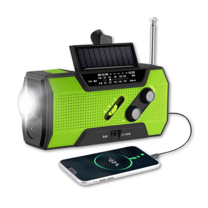 Notfallradio mit Taschenlampe, 4000mAh Akku, Solarladung, SOS-Alarm, AM/FM, USB &amp; Handkurbel