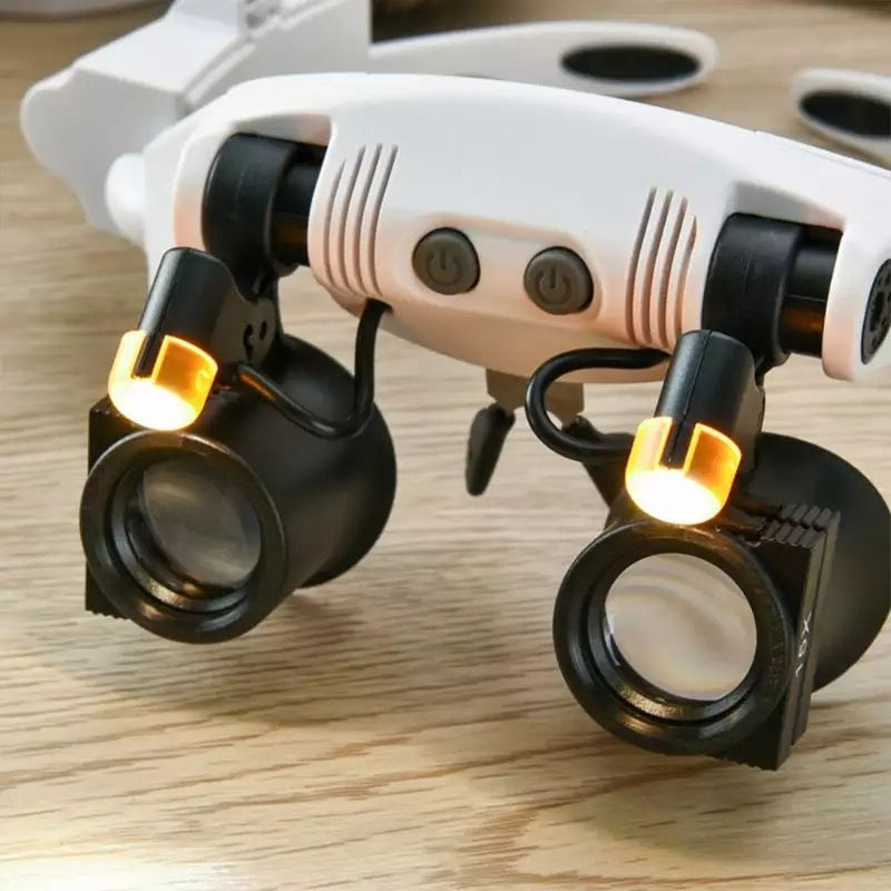 Juwelier Kopfband Vergrößerungsglas 8 Linse LED Licht Brille