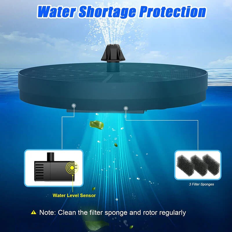 Solarbetriebener Wasserbrunnen LED für Garten Vogelbad Teich