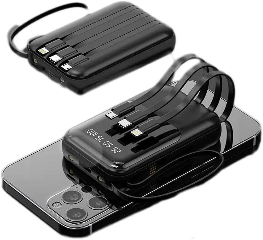 Externe Tragbare Batterie 10000mAh | Schnellladung und Eingebaute Kabel