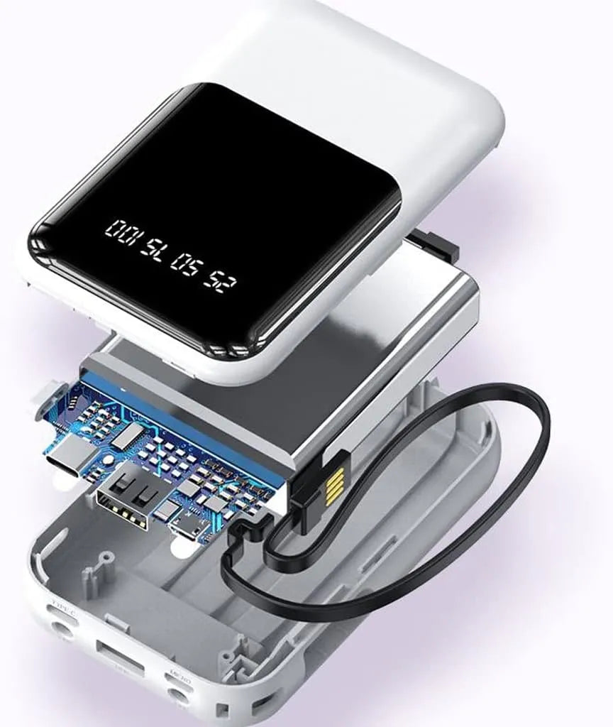 Externe Tragbare Batterie 10000mAh | Schnellladung und Eingebaute Kabel
