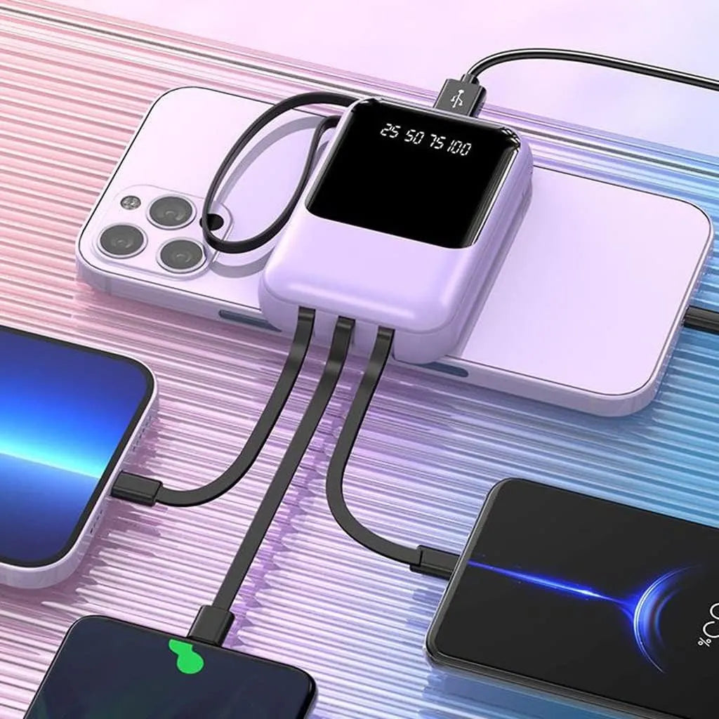 Externe Tragbare Batterie 10000mAh | Schnellladung und Eingebaute Kabel