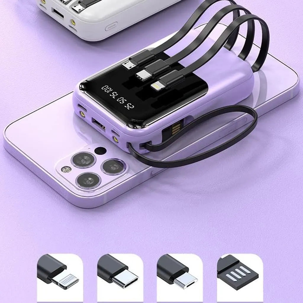 Externe Tragbare Batterie 10000mAh | Schnellladung und Eingebaute Kabel