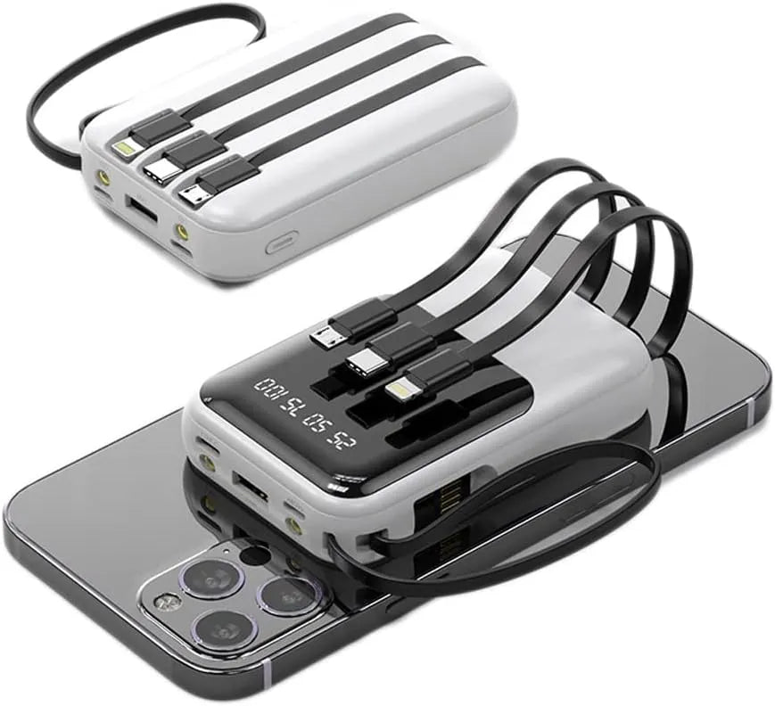 Externe Tragbare Batterie 10000mAh | Schnellladung und Eingebaute Kabel