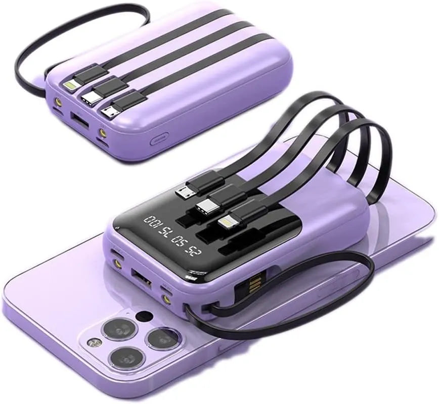 Externe Tragbare Batterie 10000mAh | Schnellladung und Eingebaute Kabel