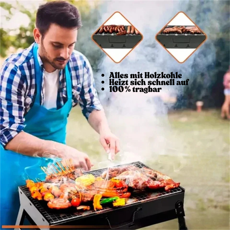 Kompakter Edelstahl-Holzkohlegrill für Camping