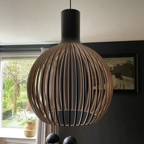 Holz-Vogelkäfiglampe - Kreative Holz-Pendelleuchte