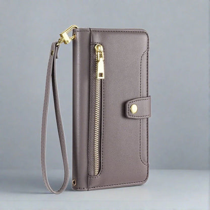 Leder Crossbody iPhone Wallet Hülle | Kartenhalter mit Reißverschluss