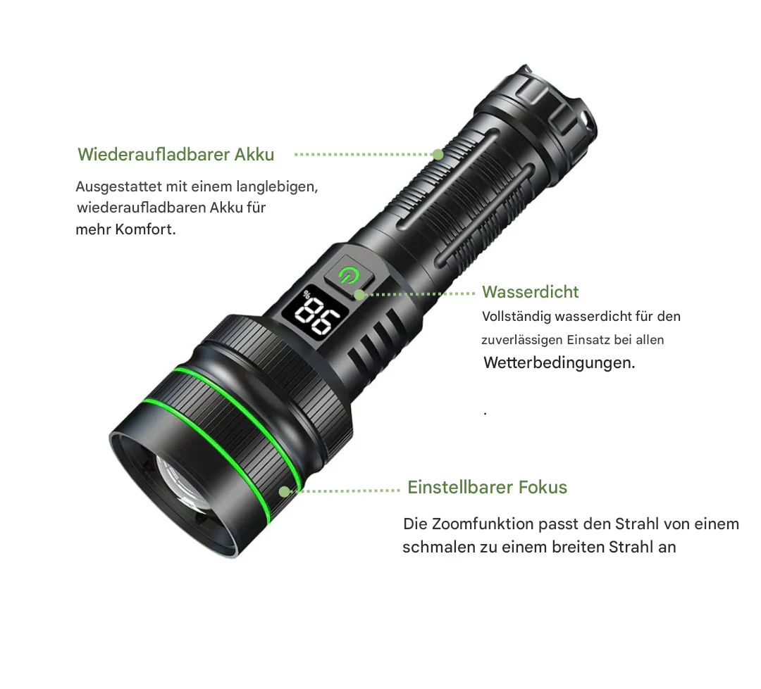 Leistungsstarke LED-Taschenlampe – Lange Akkulaufzeit
