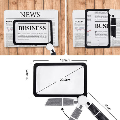 Vollseiten Handheld Lupe – 5X Vergrößerung, LED beleuchtete Lupe mit 3 Modi, ideal zum Lesen von Büchern und für Senioren