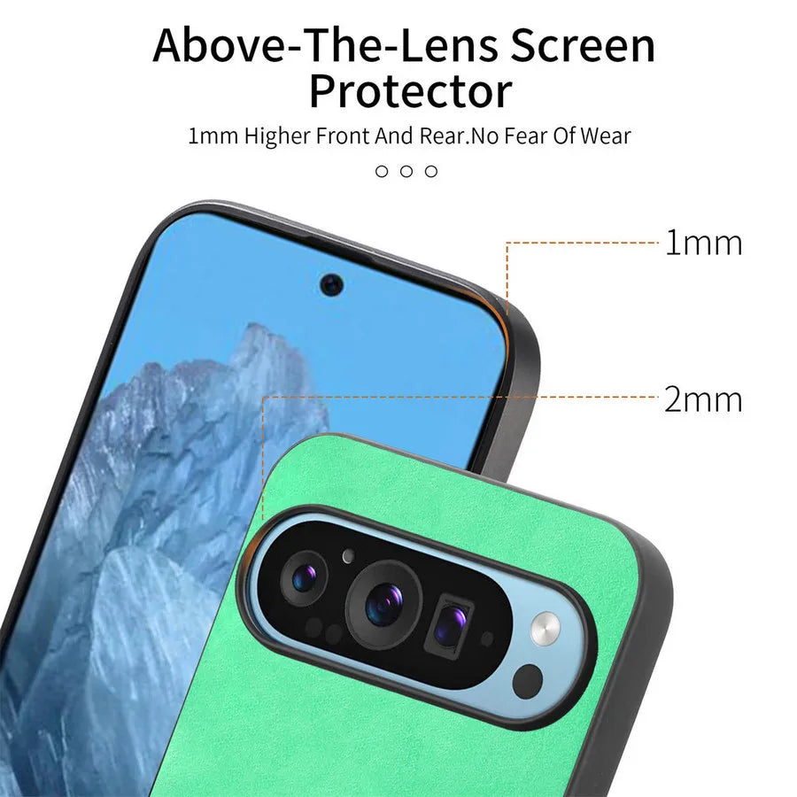 LuxGuard Pixel 9, 8, 7, Leder MagSafe Hülle mit Objektivschutz und Anti-Sturz-Design