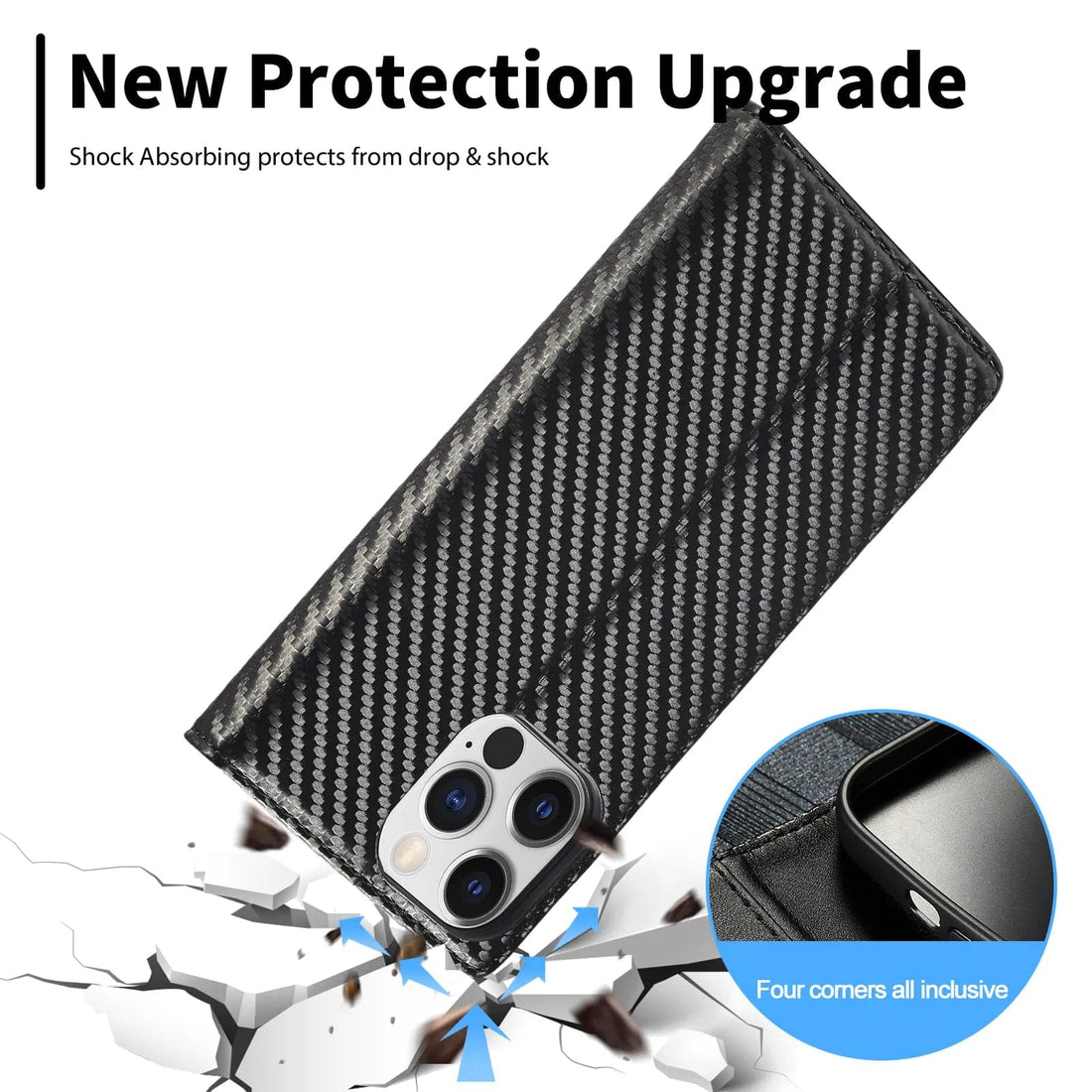 Magnetische Flip-Cover iPhone 16 Carbonfaser Brieftasche Hülle