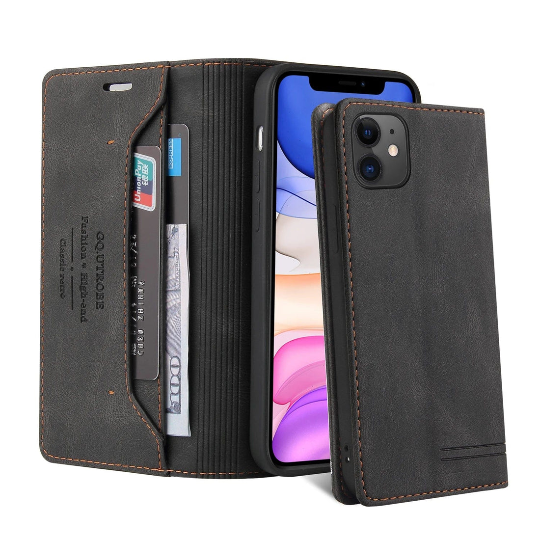RFID Blockierende Magnetische iPhone Leder Flip Cover Geldbörse Hülle