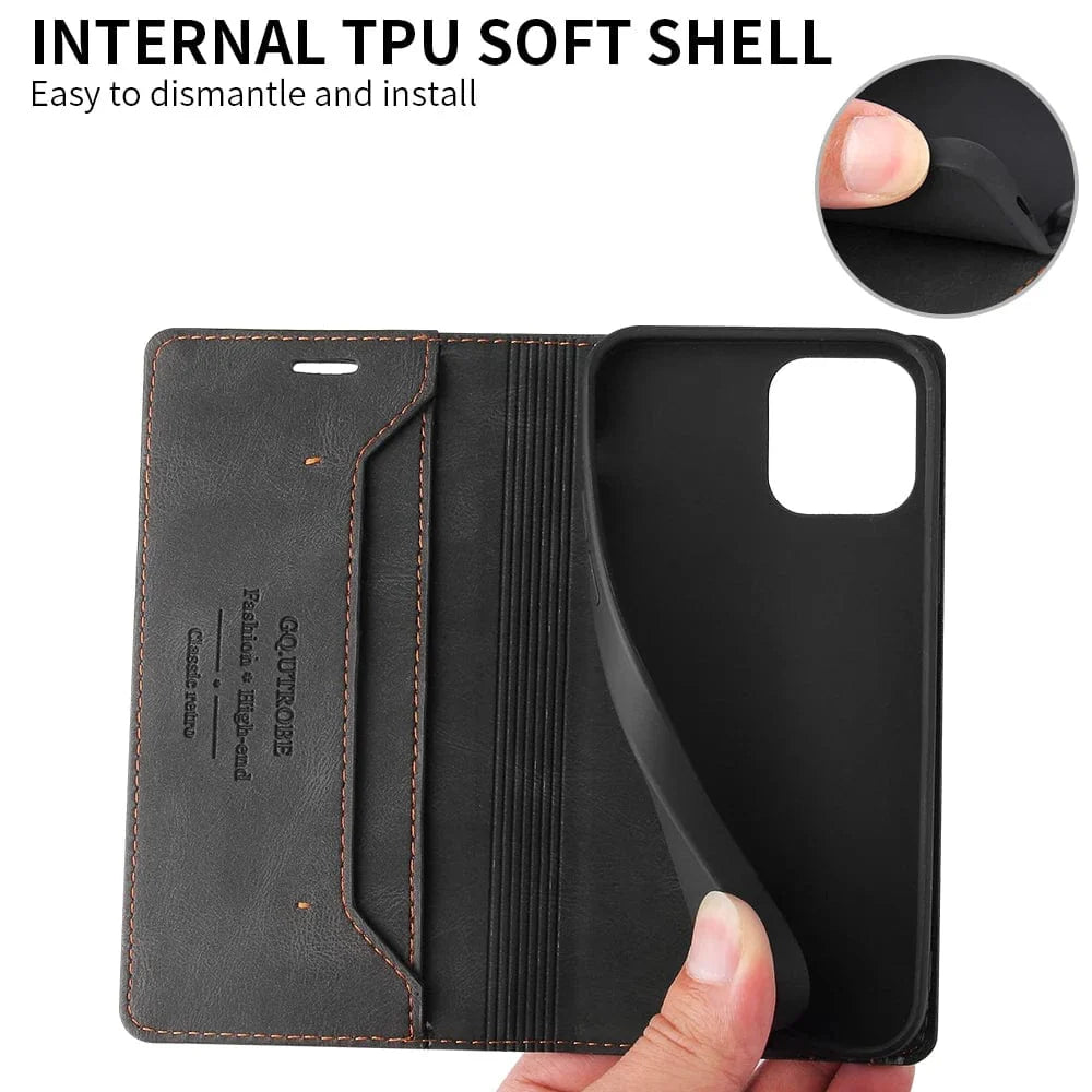 RFID Blockierende Magnetische iPhone Leder Flip Cover Geldbörse Hülle