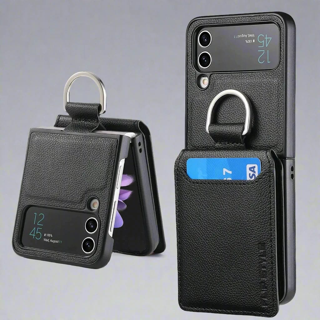 Magnetisches Leder-Kartenetui Samsung Z Flip Ring Halter Tasche