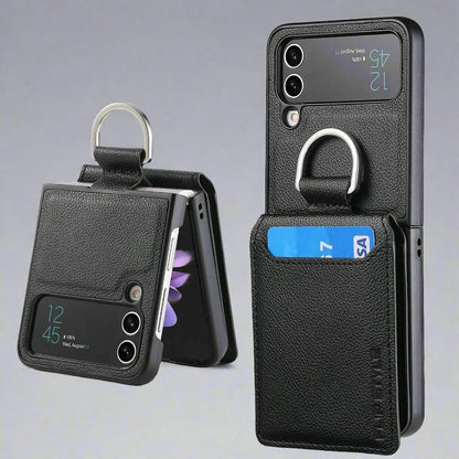 Magnetisches Leder-Kartenetui Samsung Z Flip Ring Halter Tasche