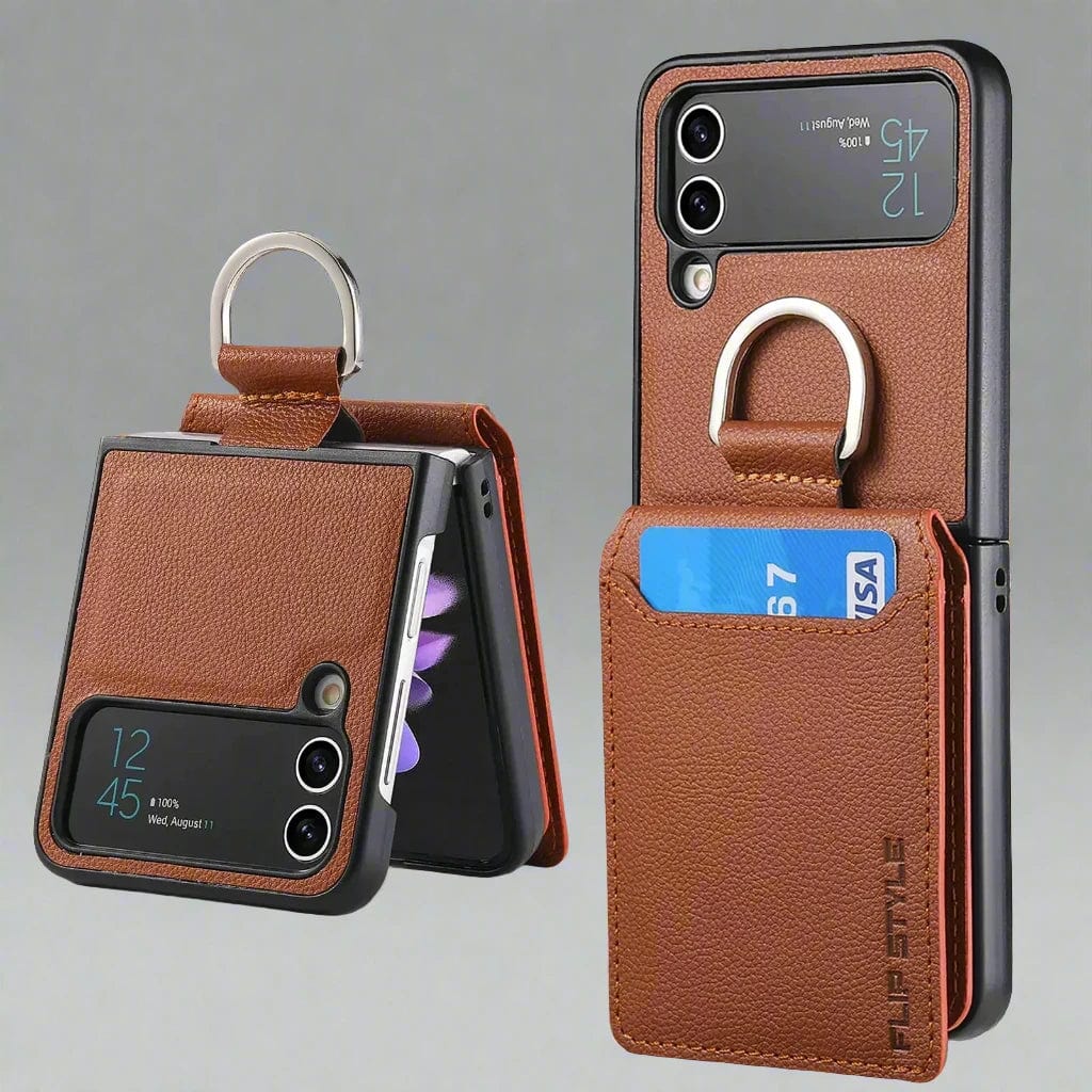 Magnetisches Leder-Kartenetui Samsung Z Flip Ring Halter Tasche