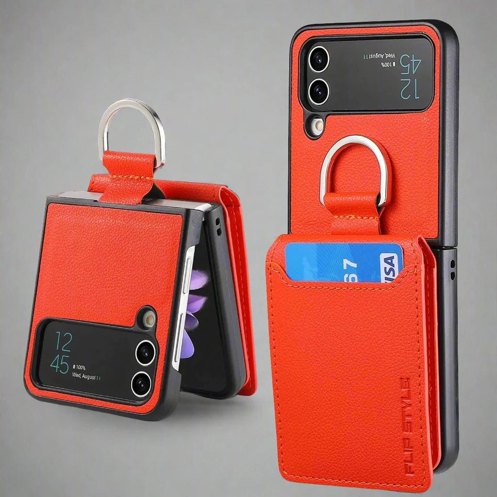 Magnetisches Leder-Kartenetui Samsung Z Flip Ring Halter Tasche