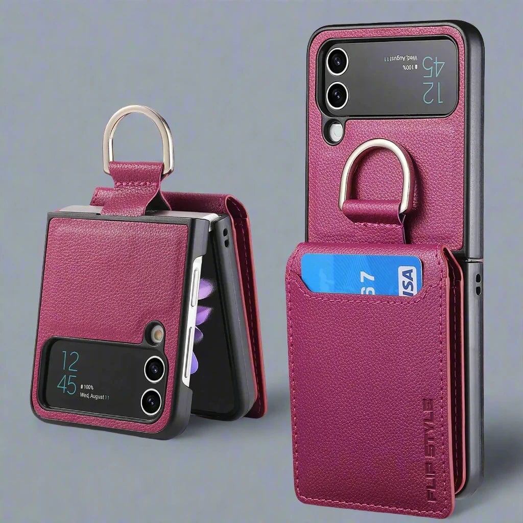 Magnetisches Leder-Kartenetui Samsung Z Flip Ring Halter Tasche