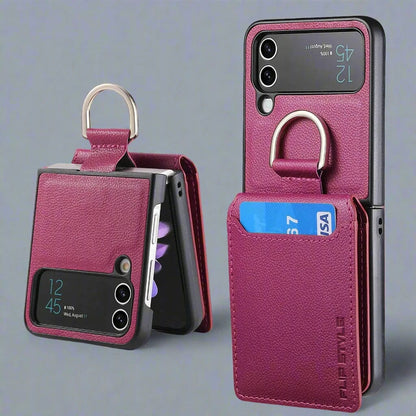Magnetisches Leder-Kartenetui Samsung Z Flip Ring Halter Tasche