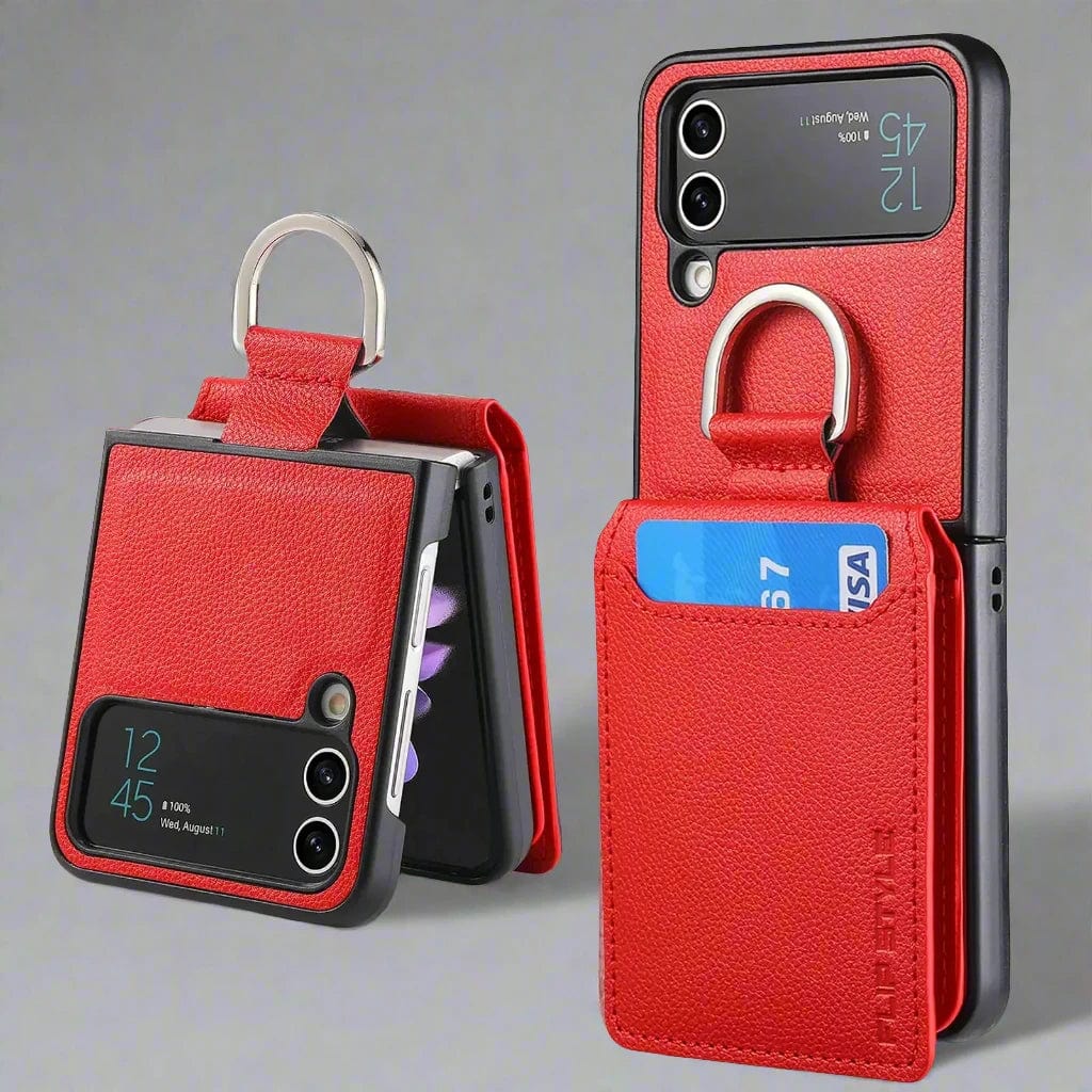 Magnetisches Leder-Kartenetui Samsung Z Flip Ring Halter Tasche