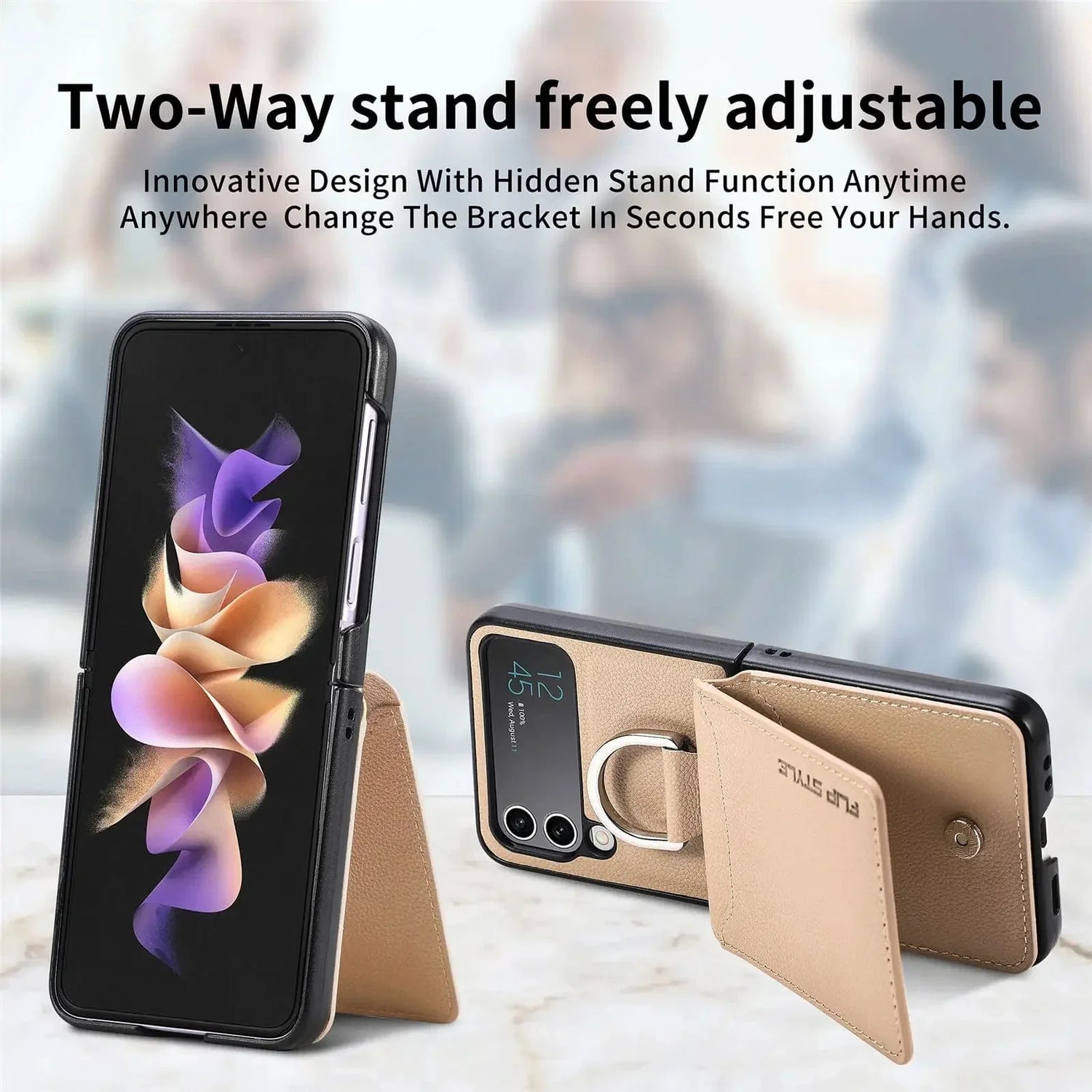 Magnetisches Leder-Kartenetui Samsung Z Flip Ring Halter Tasche