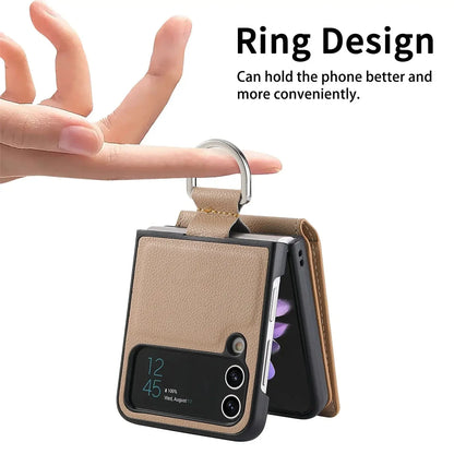 Magnetisches Leder-Kartenetui Samsung Z Flip Ring Halter Tasche