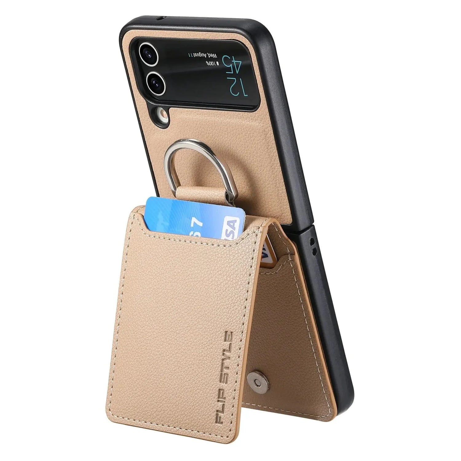 Magnetisches Leder-Kartenetui Samsung Z Flip Ring Halter Tasche
