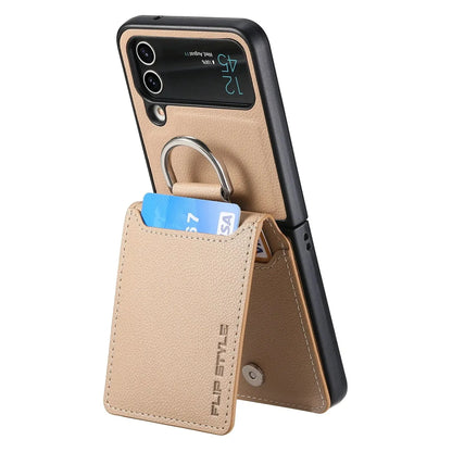 Magnetisches Leder-Kartenetui Samsung Z Flip Ring Halter Tasche