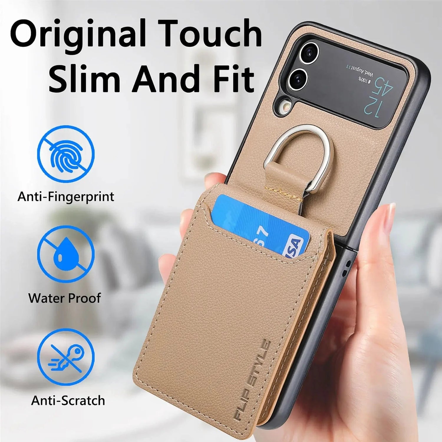 Magnetisches Leder-Kartenetui Samsung Z Flip Ring Halter Tasche